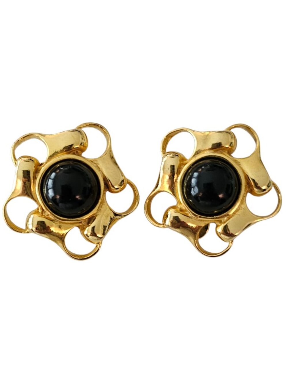 Paolo Gucci Clip On Earrings Black Center Lucite Chain Star Signed, J99